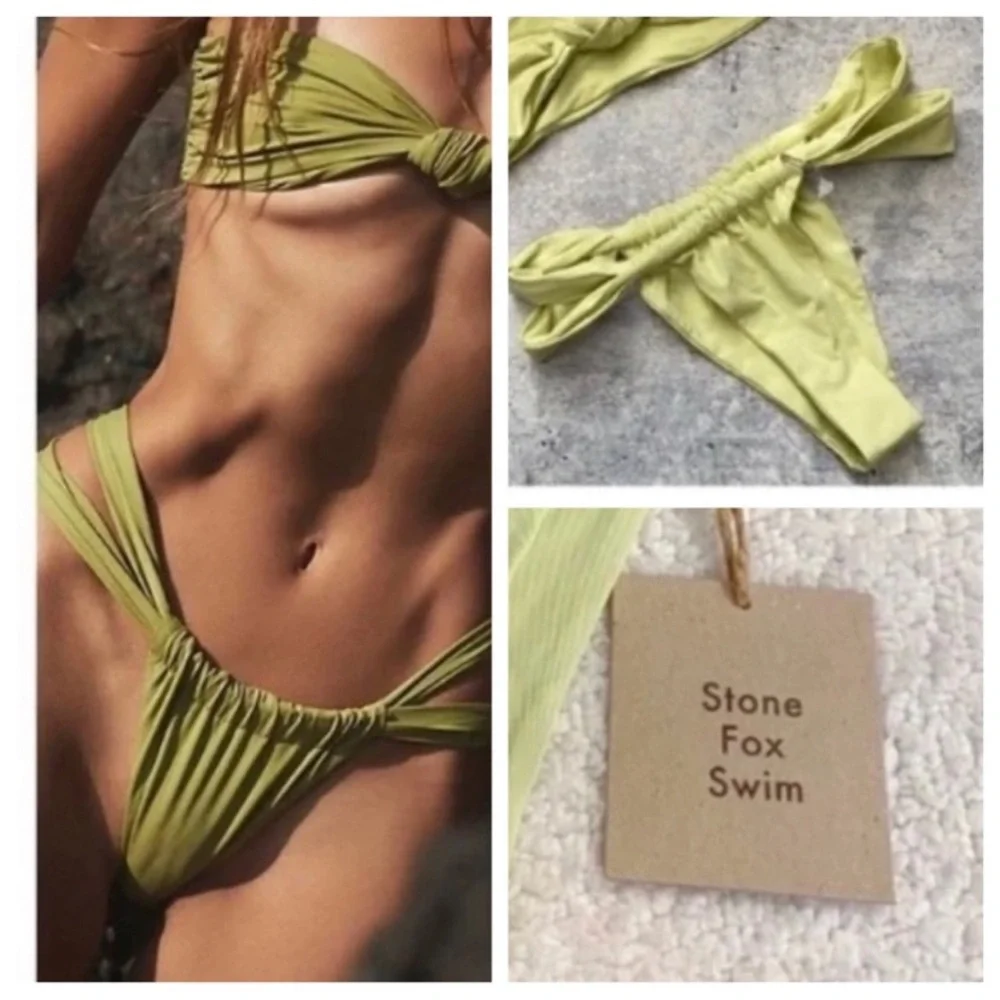 New! Stone Fox Swim x Free people bijou thong bikini bottom green 14904